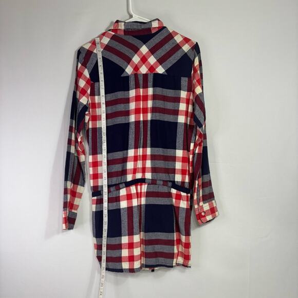 Aerie Red White & Blue Plaid Shirt with Draw String Waist Size Medium SS0877 - Picture 2 of 9